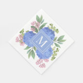 Blue Hydrangeas Modern Bouquet Custom Monogram Serviette (Ecke)