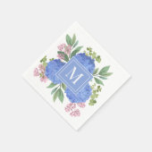 Blue Hydrangeas Modern Bouquet Custom Monogram Serviette (Ecke)