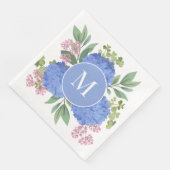 Blue Hydrangeas Modern Bouquet Custom Monogram Serviette (Ecke)
