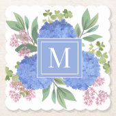 Blue Hydrangeas Modern Bouquet Custom Monogram Untersetzer (Vorderseite)