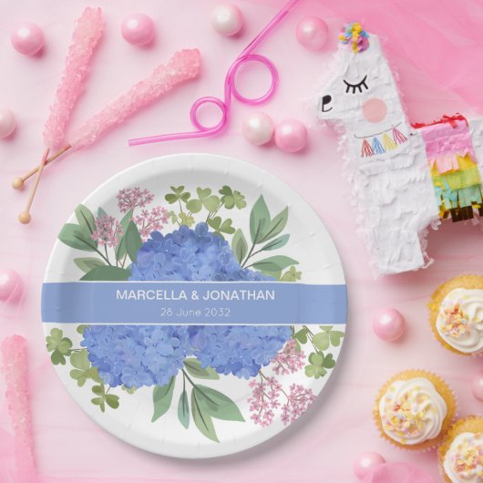 Blue Hydrangeas Modern Bouquet Custom Pappteller (Party)