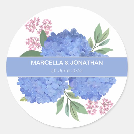 Blue Hydrangeas Modern Bouquet Custom Runder Aufkleber (Vorderseite)
