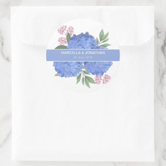 Blue Hydrangeas Modern Bouquet Custom Runder Aufkleber (Tasche)