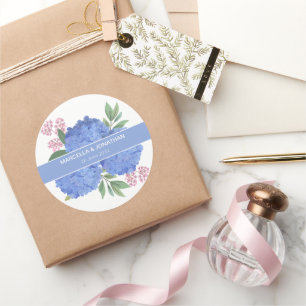 Blue Hydrangeas Modern Bouquet Custom Runder Aufkleber