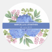 Blue Hydrangeas Modern Bouquet Custom Runder Aufkleber (Vorderseite)