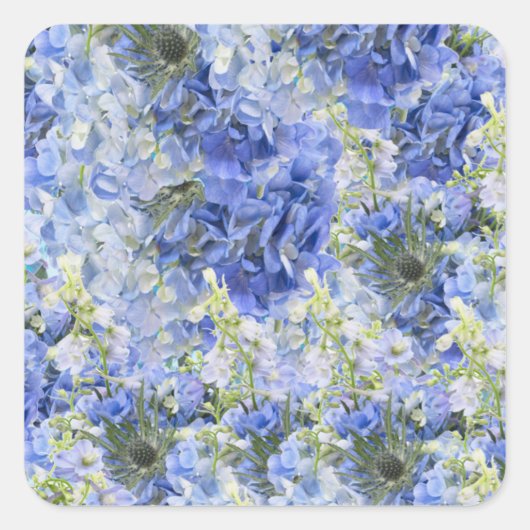 Blue Hydrangeas Musteraufkleber personalisieren Quadratischer Aufkleber (Vorderseite)