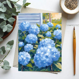 Blue Hydrangeas New England Coastal Watercolor Postkarte