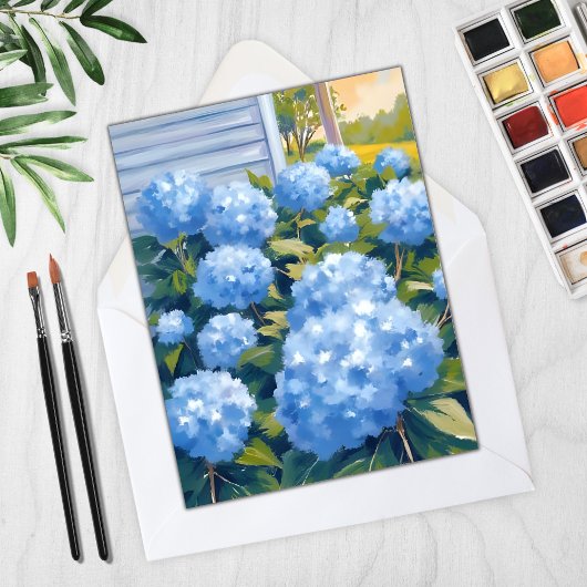 Blue Hydrangeas New England Watercolor Card