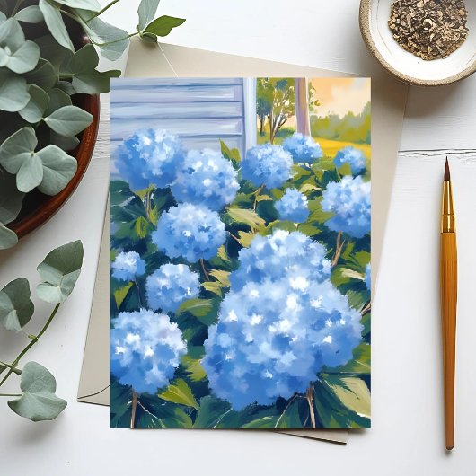 Blue Hydrangeas New England Watercolor Card