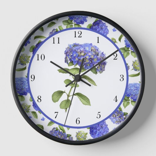 Blue Hydrangeas Original Botanische Kunst Gerahmt Uhr (Vorderseite)