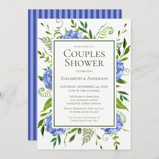 Blue Hydrangeas Paare Dusche Einladung (Vorne/Hinten)