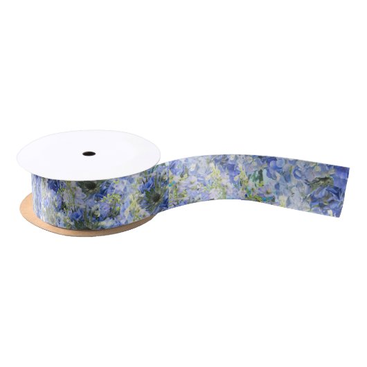 Blue Hydrangeas Pattern Ribbon Satinband (Spule)