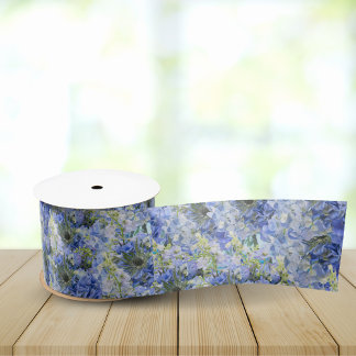 Blue Hydrangeas Pattern Ribbon Satinband