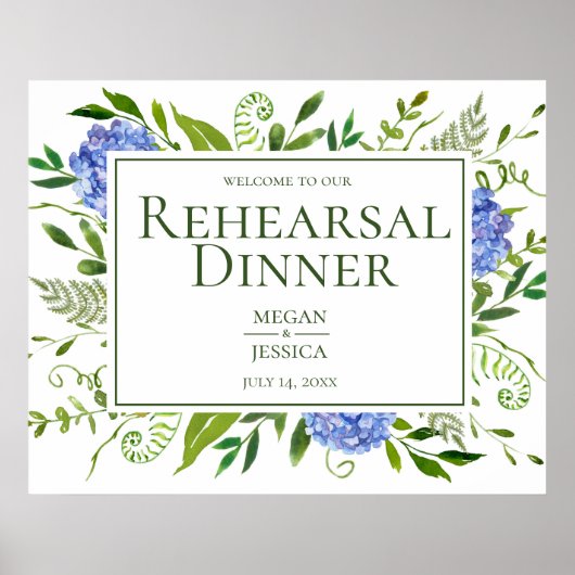 Blue Hydrangeas Probe Dinner Sign Poster (Vorne)