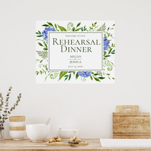 Blue Hydrangeas Probe Dinner Sign Poster (Küche)