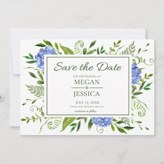 Blue Hydrangeas Save The Date (Vorderseite)
