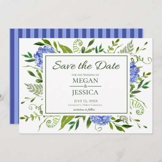 Blue Hydrangeas Save The Date (Vorne/Hinten)