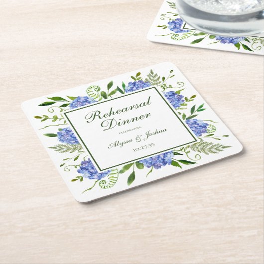 Blue Hydrangeas Script Probe Dinner Rechteckiger Pappuntersetzer (angewinkelt)