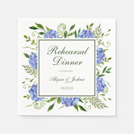 Blue Hydrangeas Script Probe Dinner Serviette (Vorderseite)