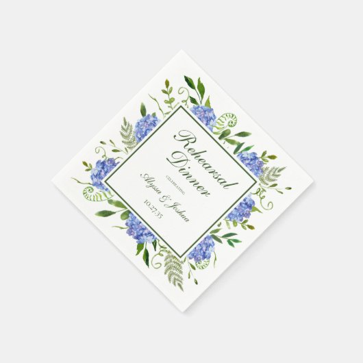 Blue Hydrangeas Script Probe Dinner Serviette (Ecke)