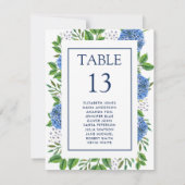 Blue Hydrangeas Seating Chart Cards für Hochzeiten Mitteilungskarte (Rückseite)