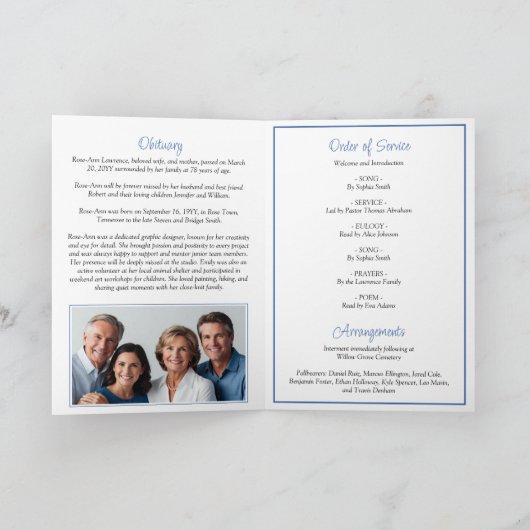 Blue Hydrangeas Summer Flowers Funeral Folded Programm (Innenseite)