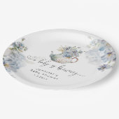 Blue Hydrangeas Tee Party Babydusche Pappteller (Schrägansicht)