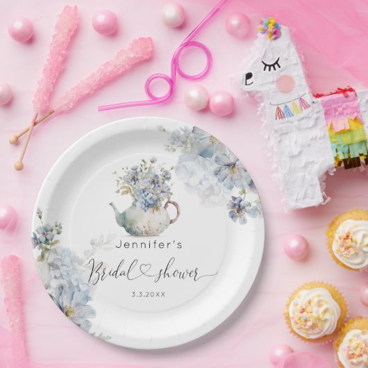 Blue Hydrangeas Tee Party Brautparty Pappteller (Party)