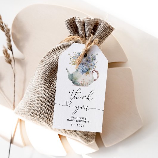 Blue Hydrangeas Teekanne Baby Dusche Danke Geschenkanhänger