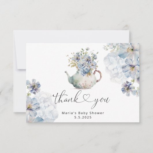 Blue Hydrangeas Teekanne Baby Dusche Danke Karte (Vorderseite)