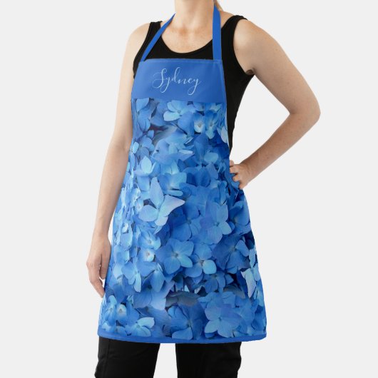 Blue Hydrangeas überall in Print-Schürze mit Namen Schürze (InSitu)