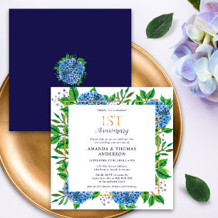 Blue Hydrangeas Überraschung 1. Hochzeitstag Einladung