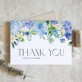 Blue Hydrangeas und Elfenbein-Rose Hochzeiten Dankeskarte