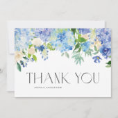 Blue Hydrangeas und Elfenbein-Rose Hochzeiten Dankeskarte (Vorderseite)