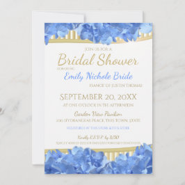 Blue Hydrangeas und Gold Stripes Brautparty Einladung