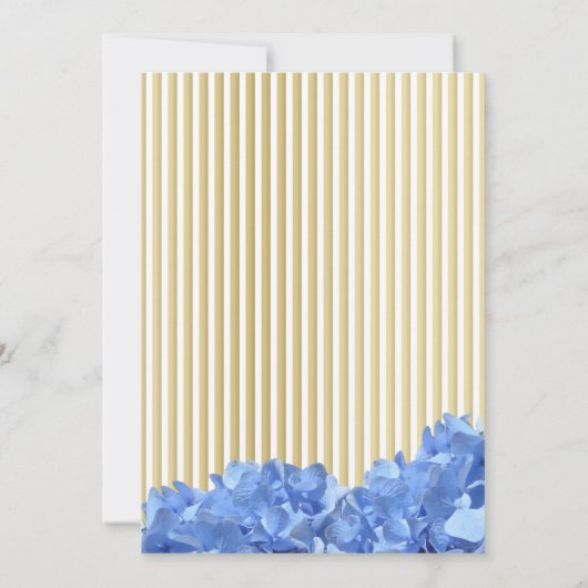 Blue Hydrangeas und Gold Stripes Brautparty Einladung (Rückseite)