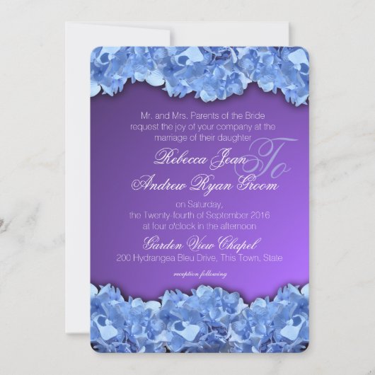 Blue Hydrangeas und Lavender Lila Einladung (Vorderseite)