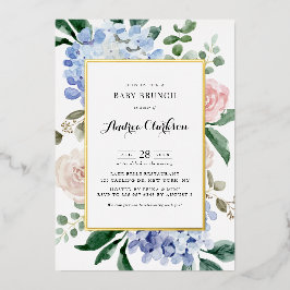 Blue Hydrangeas und Pink Roses Baby Brunch Folieneinladung