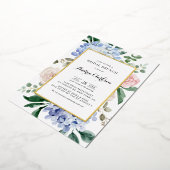 Blue Hydrangeas und Pink Roses Bridal Brunch Folieneinladung (Gedreht)