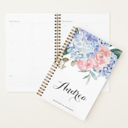 Blue Hydrangeas und Pink Roses Script Planer (Anzeige)