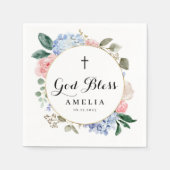 Blue Hydrangeas und Rose Gott segne Taufe Serviette (Vorderseite)