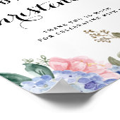 Blue Hydrangeas und Roses Christening Willkommen Poster (Ecke)