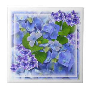 Blue Hydrangeas und Schmetterlinge Tile Fliese