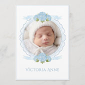 Blue Hydrangeas Vintage Birth Announcement Einladung (Vorderseite)