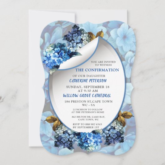 Blue Hydrangeas Wasserfarbe Blume Bestätigung Einladung (Vorderseite)