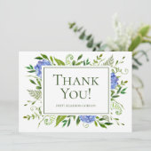 Blue Hydrangeas Wasserfarbe Name Dankeskarte (Stehend Vorderseite)