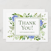 Blue Hydrangeas Wasserfarbe Name Dankeskarte (Vorne/Hinten)