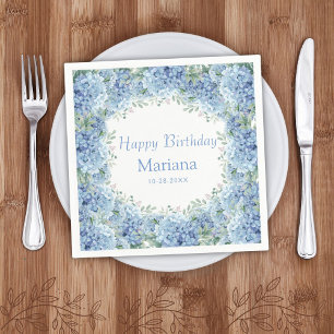 Blue Hydrangeas Watercolor Floral Geburtstag Serviette