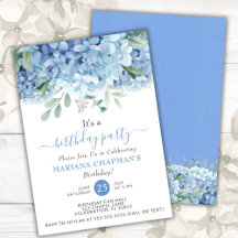 Blue Hydrangeas Watercolor Floral Geburtstagsparty