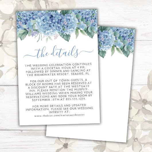 Blue Hydrangeas Watercolor Floral Wedding Begleitkarte
